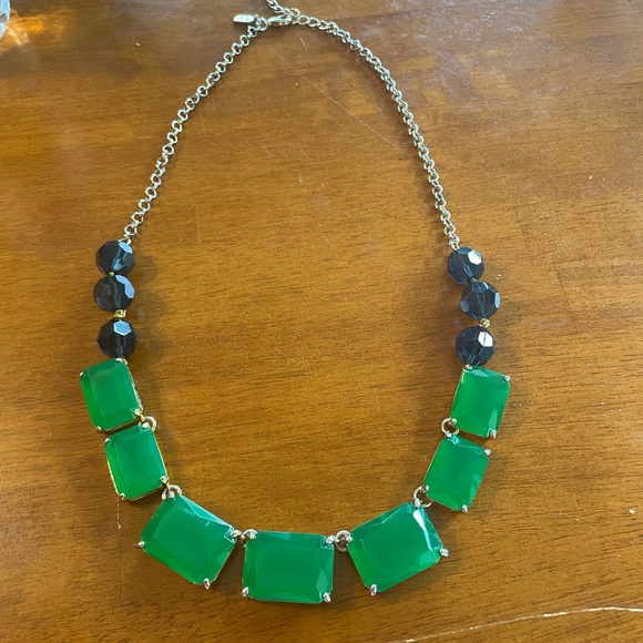 VINTAGE KATE SPADE LONG STATEMENT NECKLACE WITH GREEN TILES AND BLACK BEADS